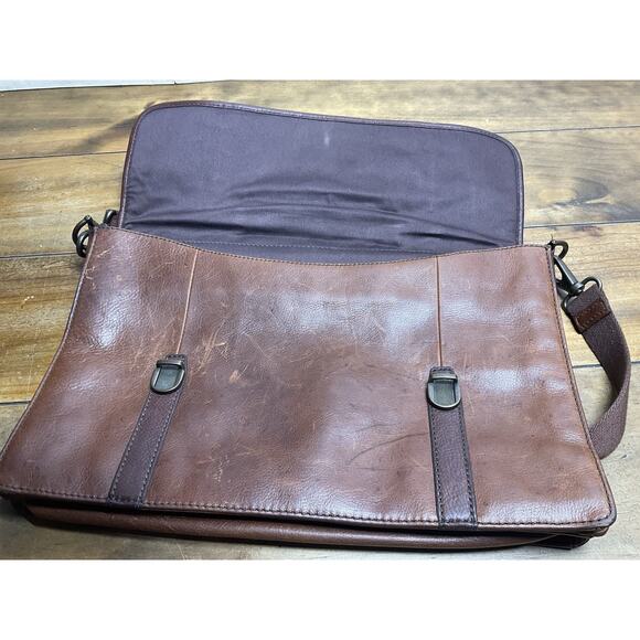 Vintage Fossil Leather Messenger Briefcase Brown Bag - Picture 9 of 15